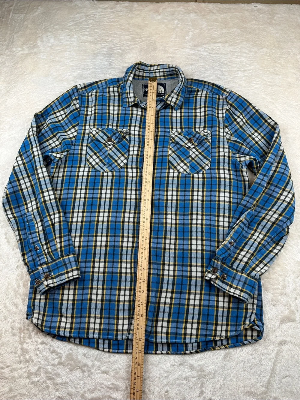 The North Face Size L Blue, White & Black Plaid Button-Down Shirt | Casual